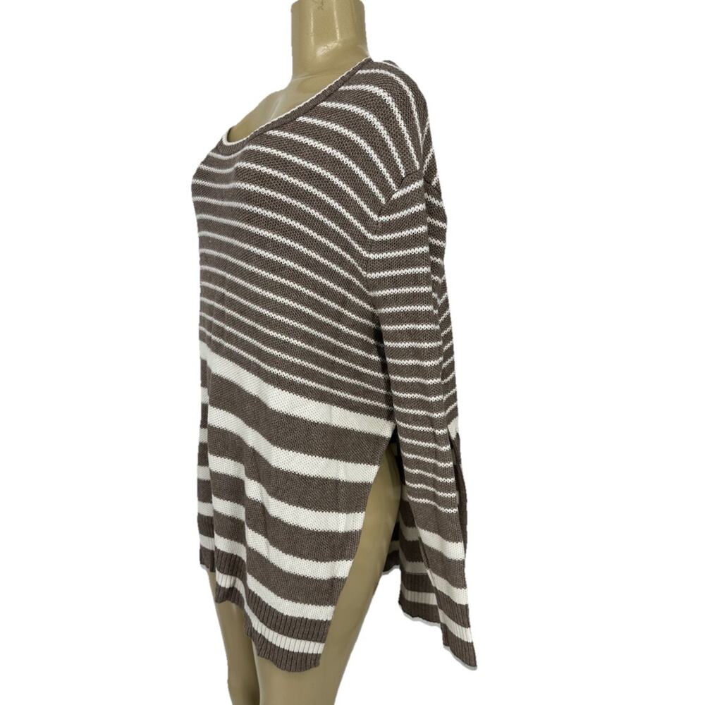 Athleta Large Women Kennewick Sweater Side Slit Striped Merino Wool Blend N18